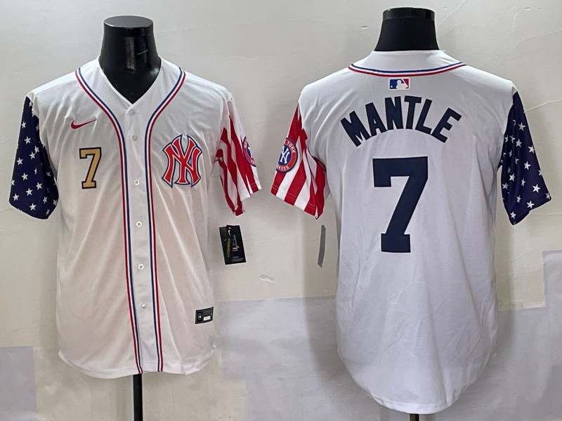 Men 2025  MLB New York Yankees #7 Mantle white jersey style 23